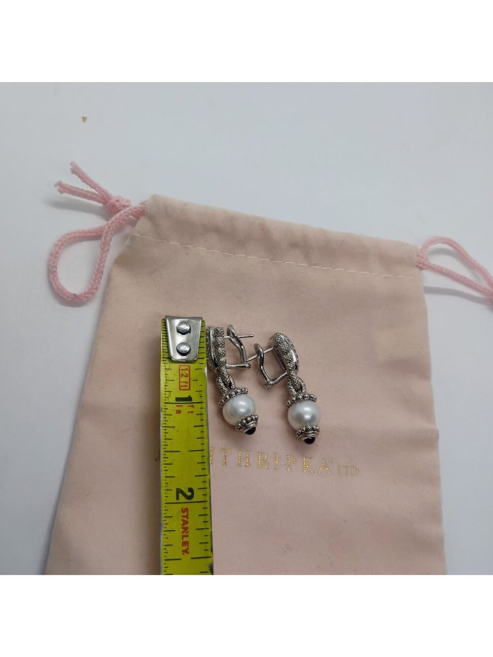 Judith Ripka Sterling Silver CZ Rhinestone Pearl Garnet Dangle Earrings - Picture 8 of 8
